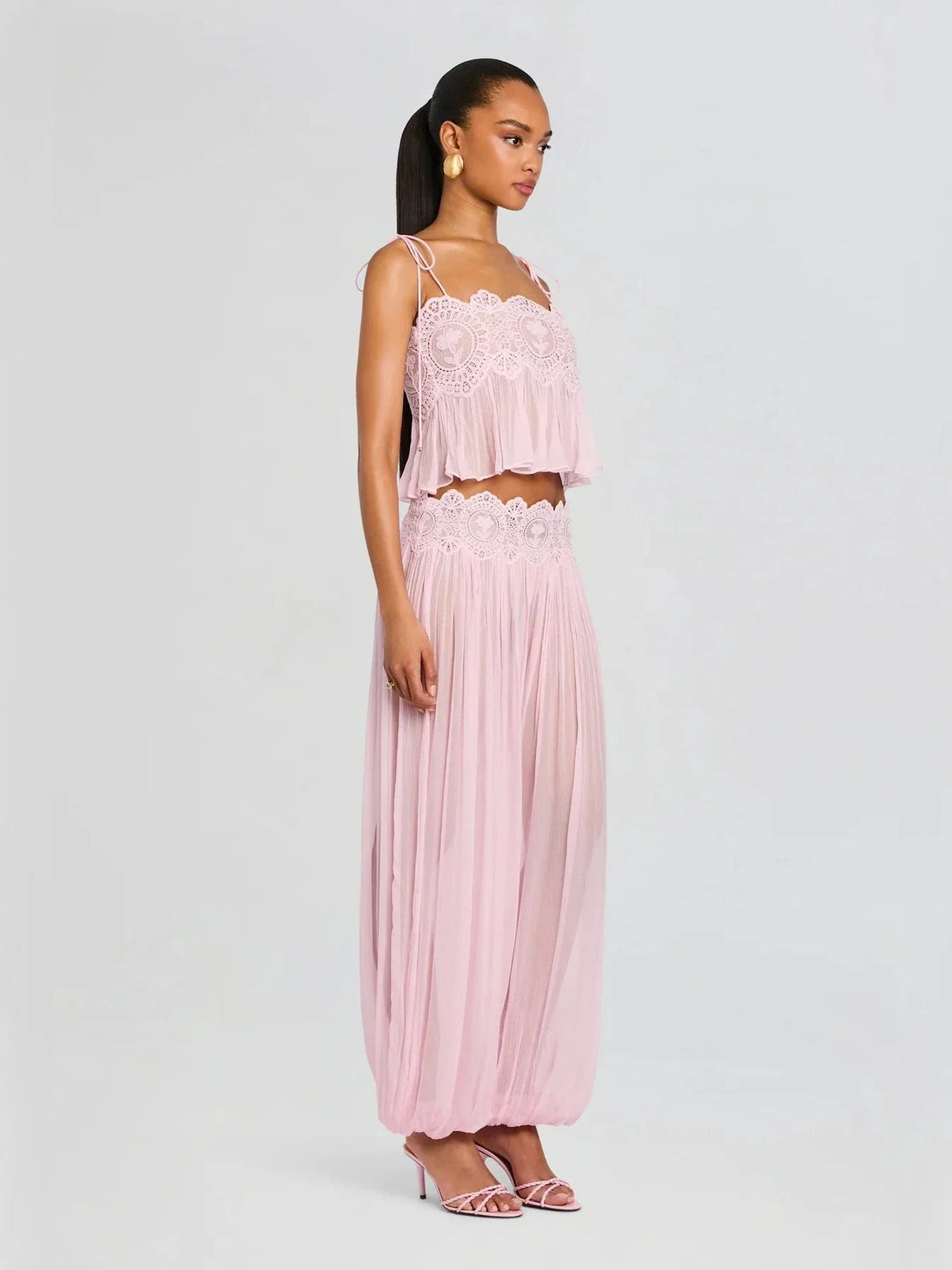 Floral Guipure Lace High Waist Balloon Pants