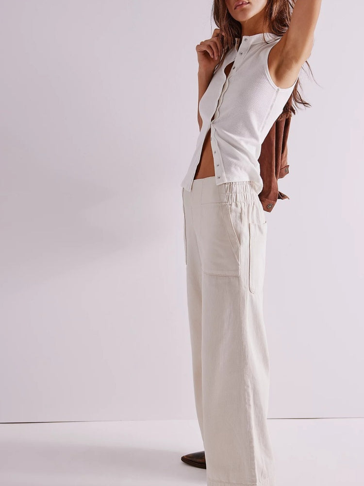 Elastic Waist Wide-Leg Jeans