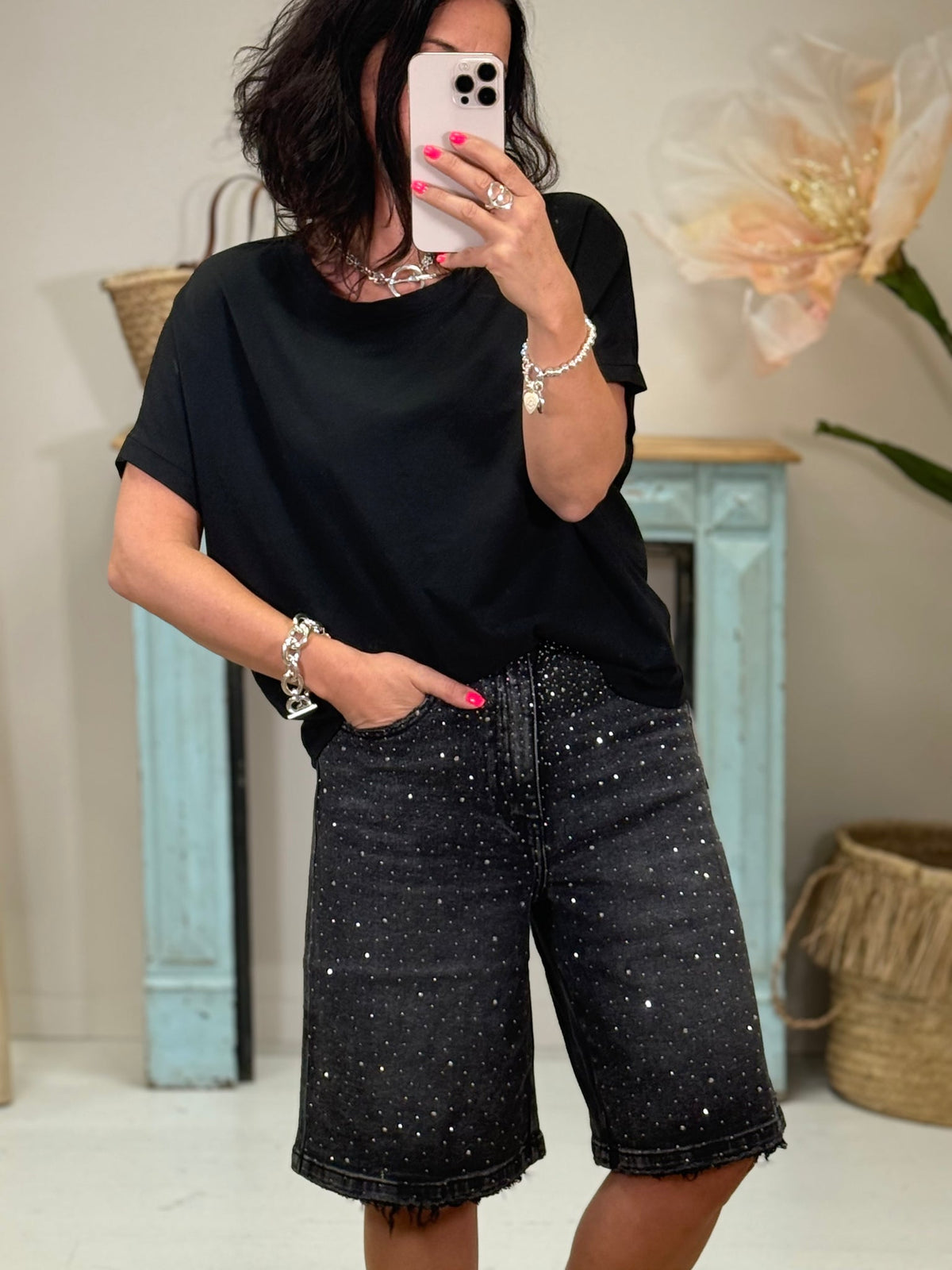 Bermuda Rhinestone Short Jeans